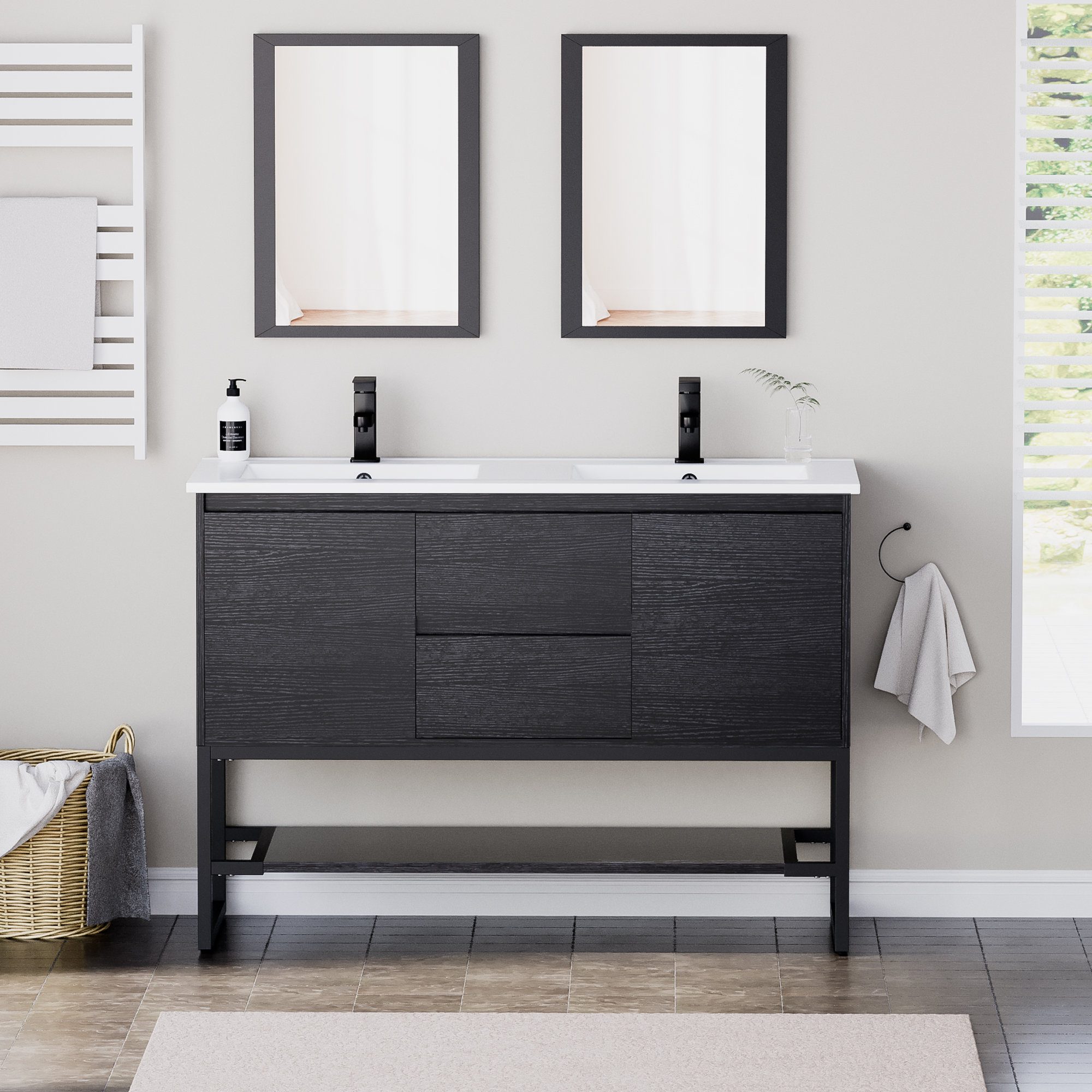 Wade Logan® Azai 48" Double Sink Bathroom Vanity with Resin Top, Open